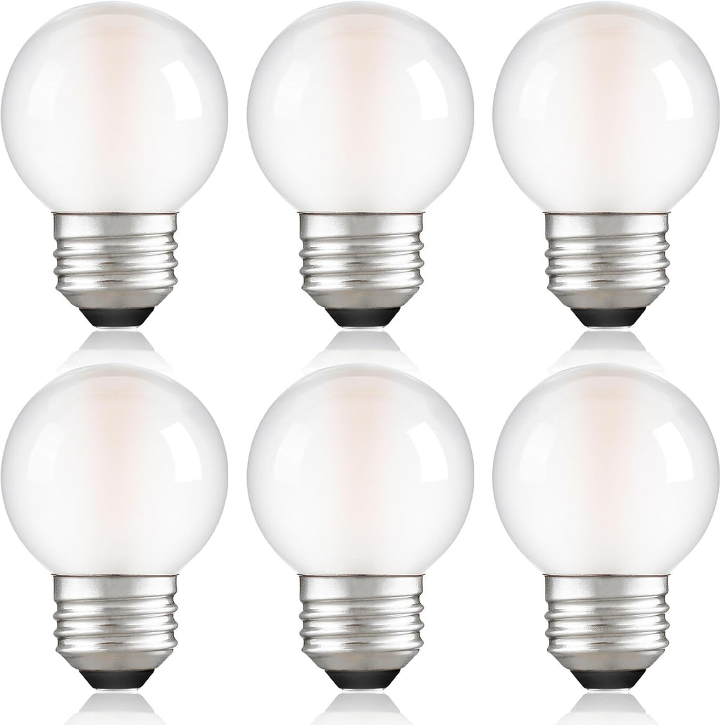 G16.5 E26 Dimmable LED Filament Globe Bulb, 4W/40W Equivalent 2700K Warm White Frosted Glass, Indoor & Outdoor - Set of 6
