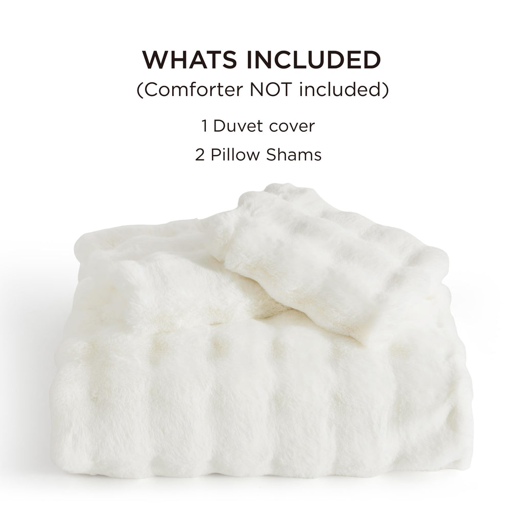 Faux Fur Duvet Cover Set, Plush Bubble Design, Coconut White