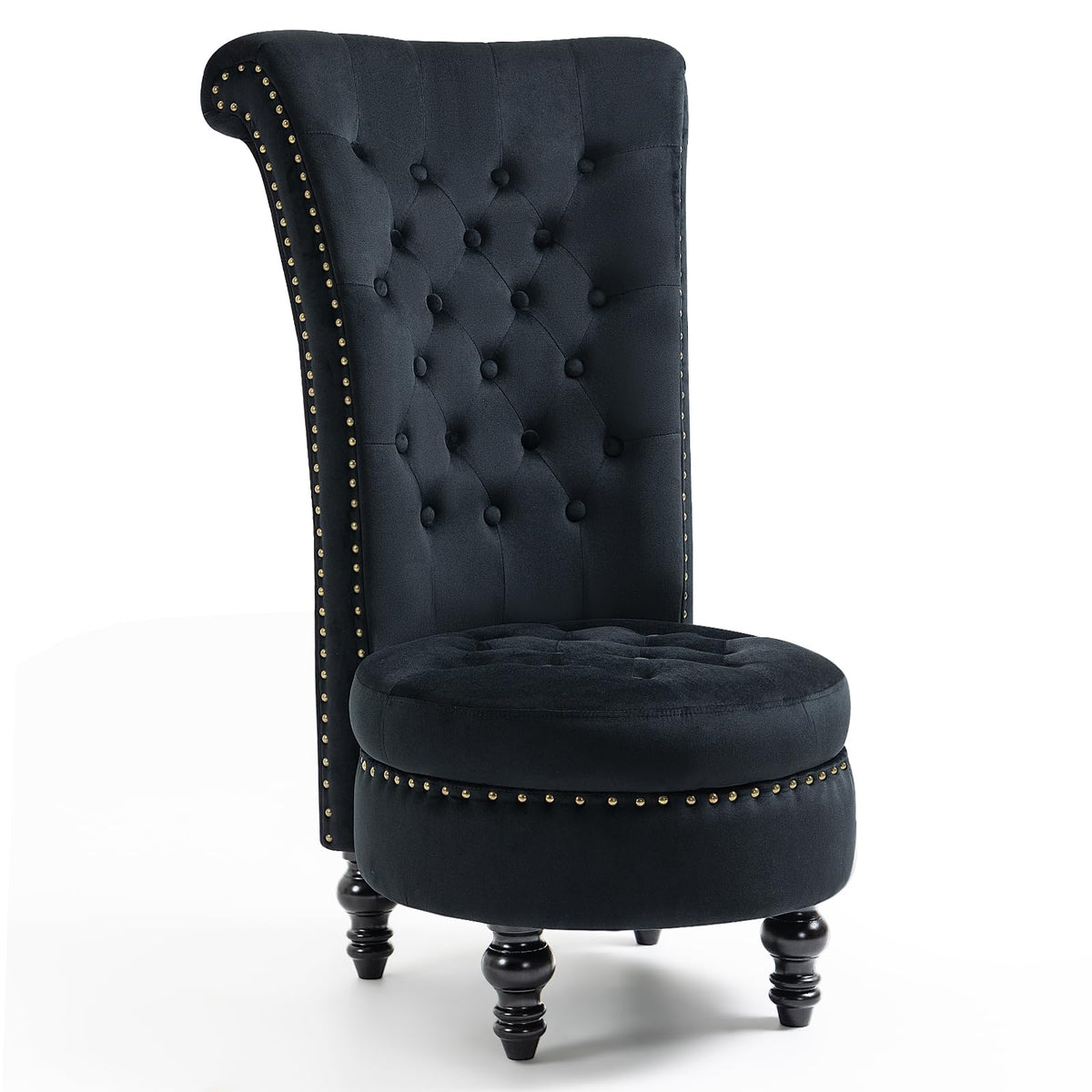 High Back Throne Chair with Storage, Black Velvet Royal Accent Chair