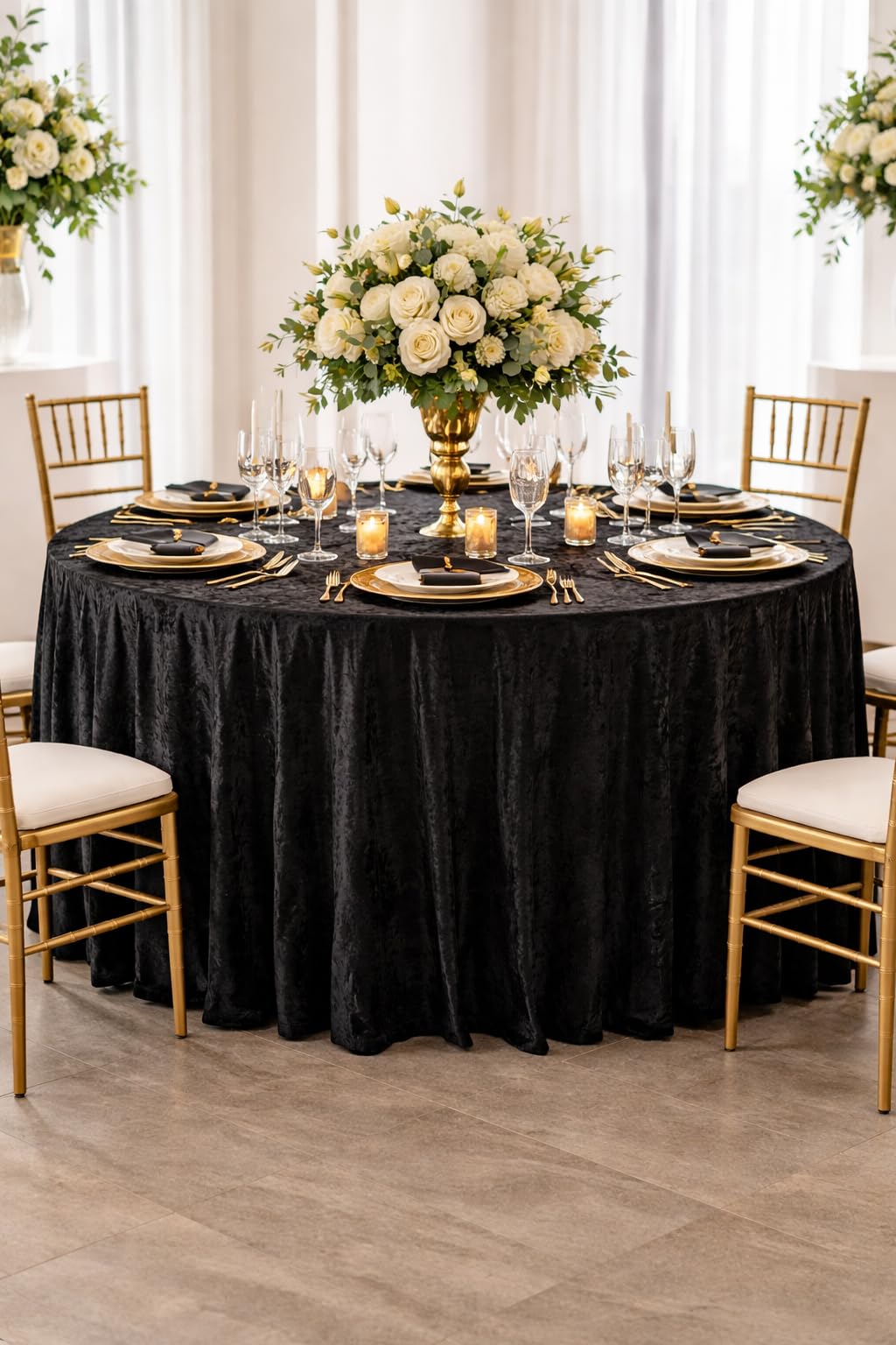 Lush Panne Velvet Round Tablecloth - 120 Inch Elegant Velvet Table Cover for Weddings, Banquets, Holiday Dinners &