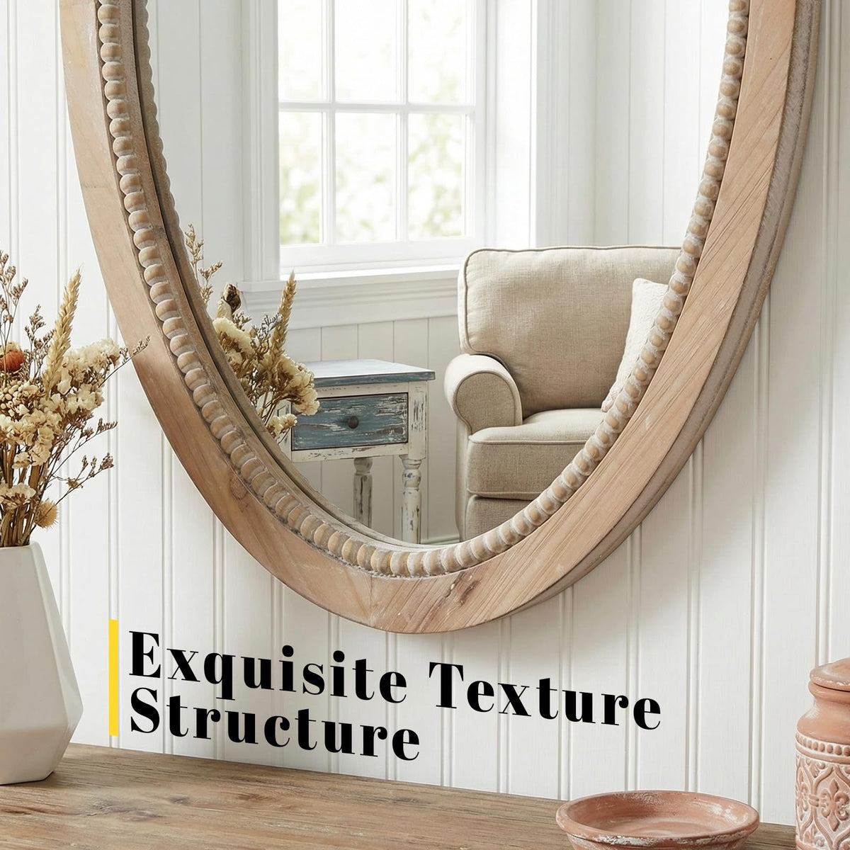 Oval Wood Mirror,20x30 Farmhouse Vanity Boho Bathroom Wall Mirrors