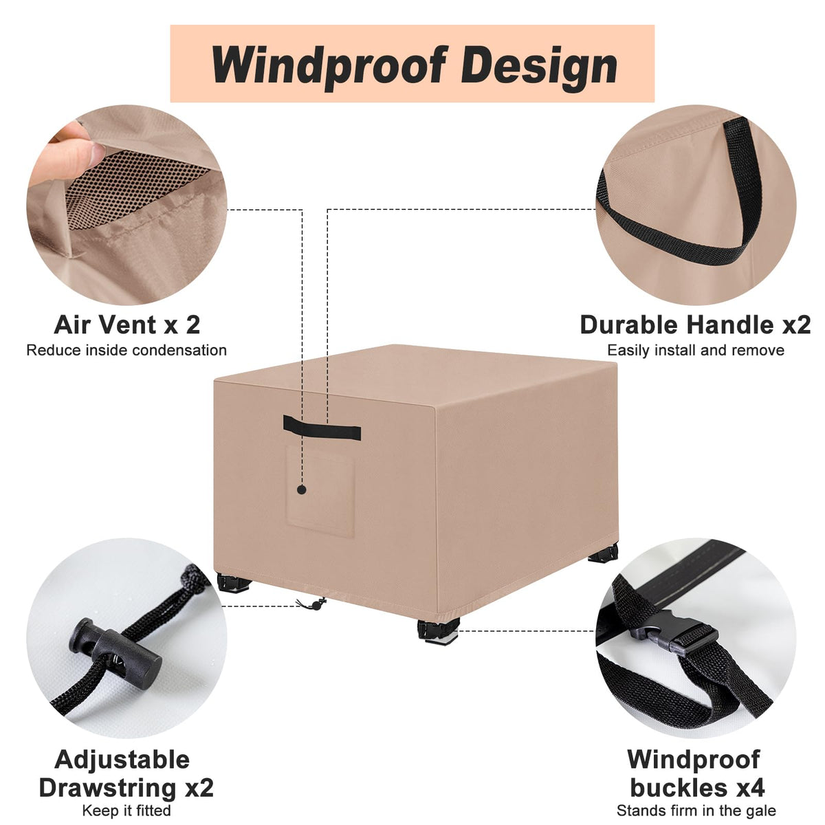 2PCS 32"L x 32"W x 20"H Outdoor Patio Ottoman Cover, 600D Heavy Duty