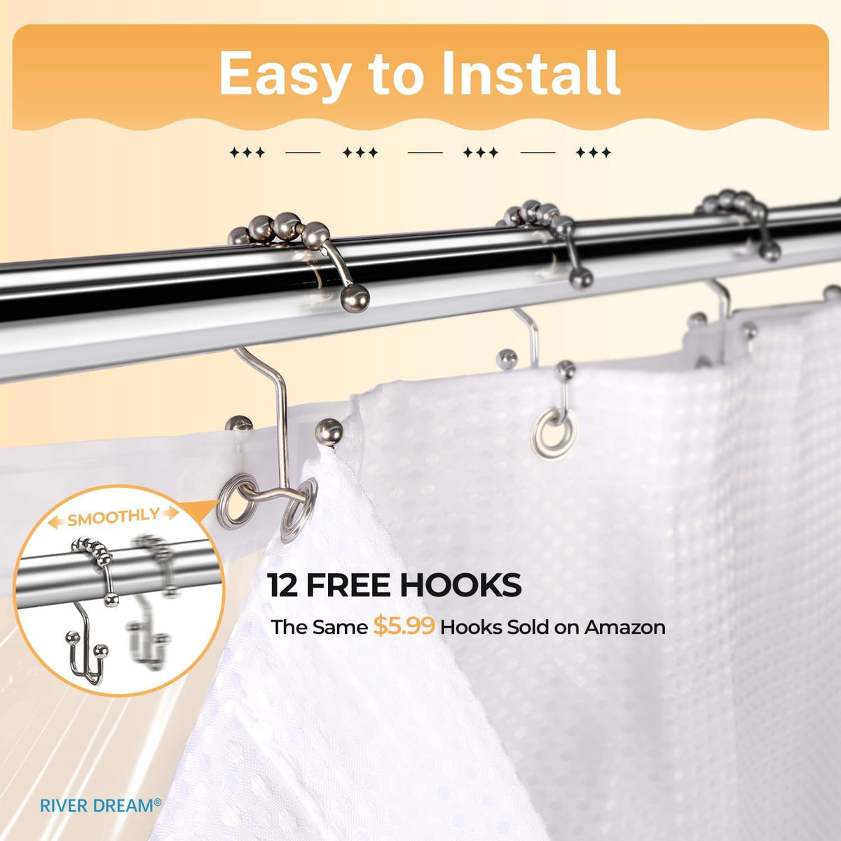 Waffle 3 in 1 Shower Curtain Set, White Fabric Shower Curtain and Clear Liner Set with Double Sided Hooks