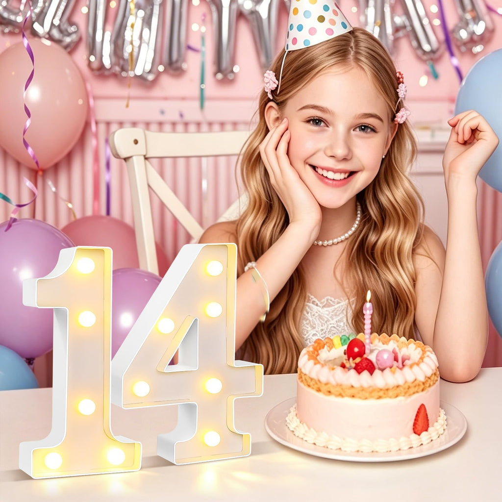 LED Light Number 14, Light Up Marquee Number 14 Lights for 14 Birthday Party Decoration Wedding Anniversary Backdrop