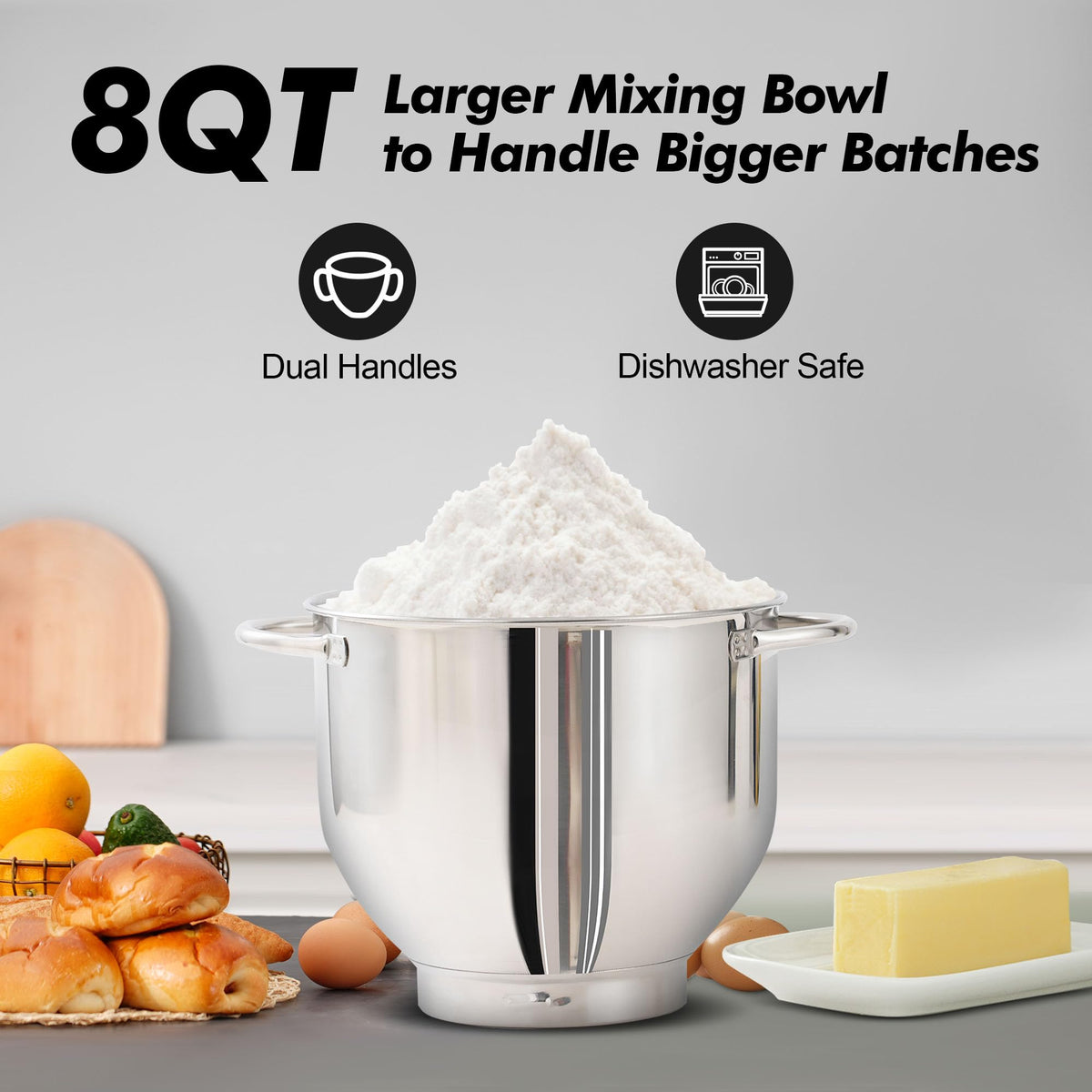 Stand Mixer,8QT 900W 6-Speed Tilt-Head Food Mixer, Kitchen Electric Mixer with Dough Hook, Wire Whip & Beater