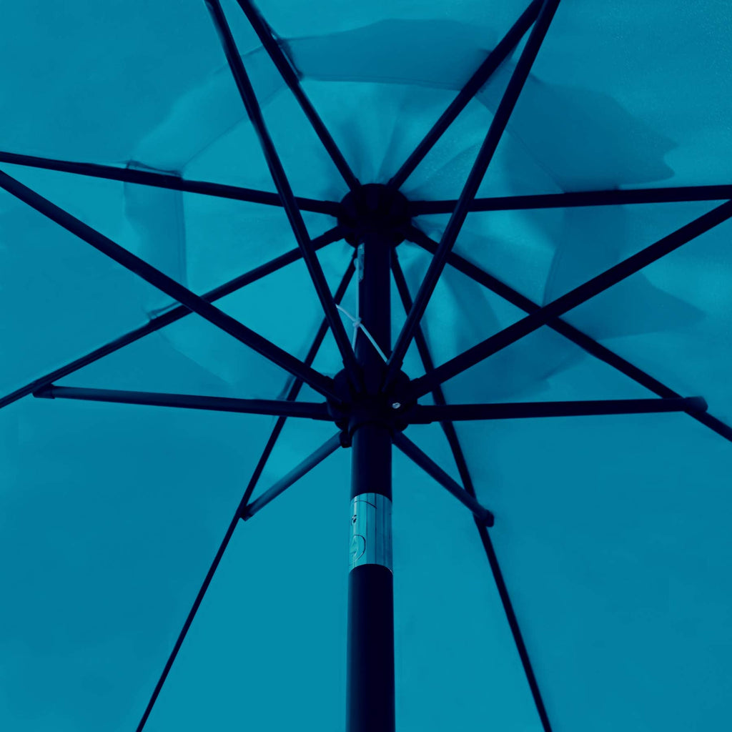9' Solar LED Patio Umbrella, 8 Ribs, Tilt & Crank (Teal Blue)