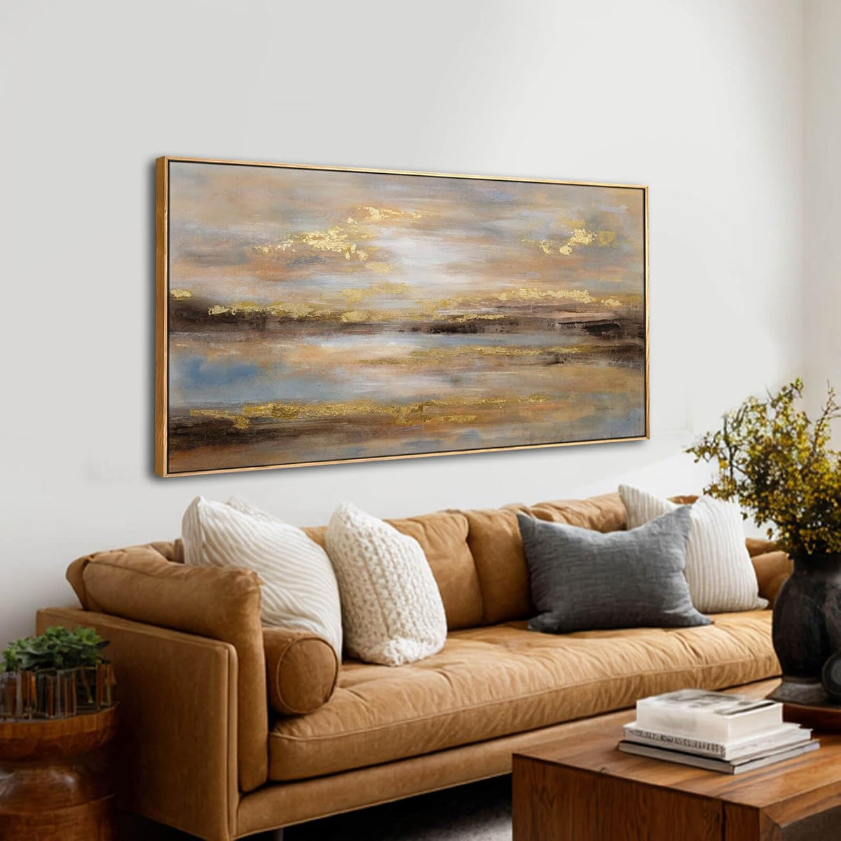 Gold Abstract Wall Decor Modern Artwork Framed Canvas Painting Large Wall Art Bedroom Wall Decor Living Room Print