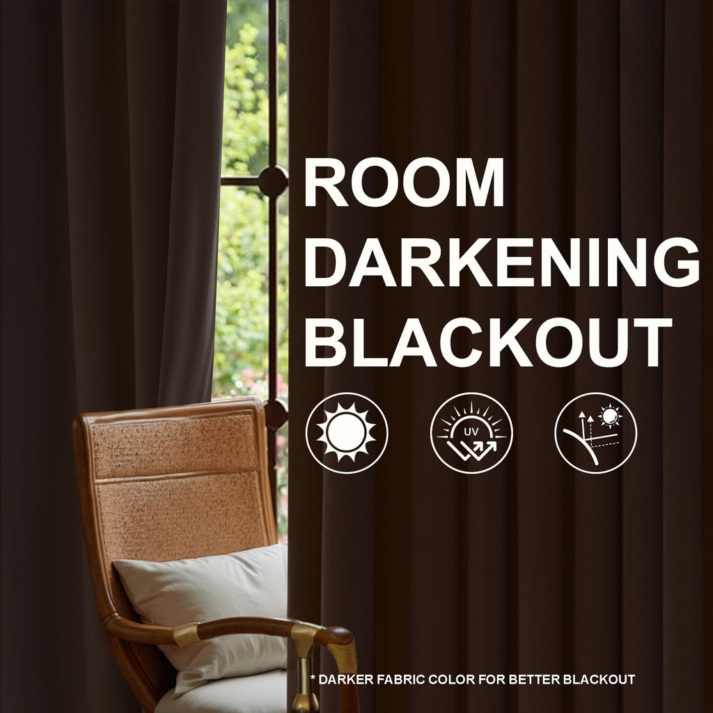 96 Inches Long Velvet Curtains Tan Luxury Elegant Vintage Room Drakening Thermal Privacy Curtains Bedroom Chocolate