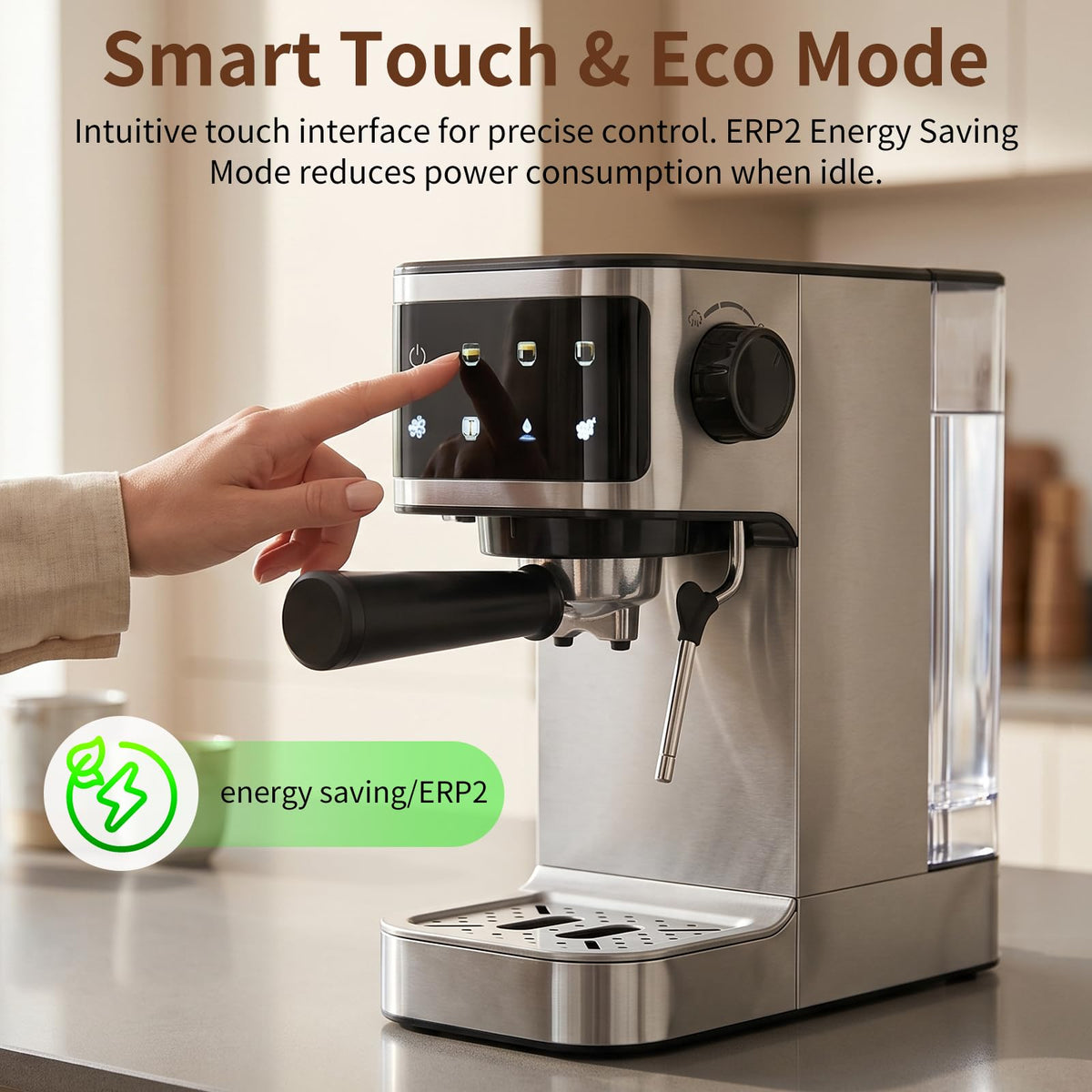 Espresso Machine 20 Bar, 1350W Instant Heating Coffee Maker with Stainless Steel Steam Wand & Touch Color Display