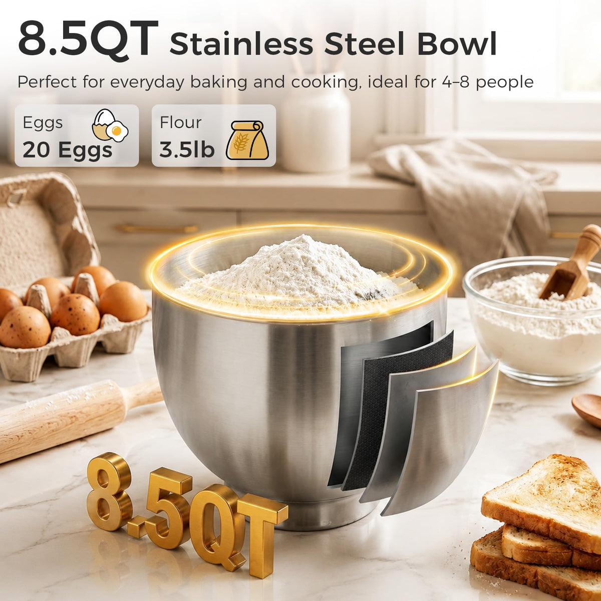 Stand Mixer, 8.5QT Electric Kitchen Mixer