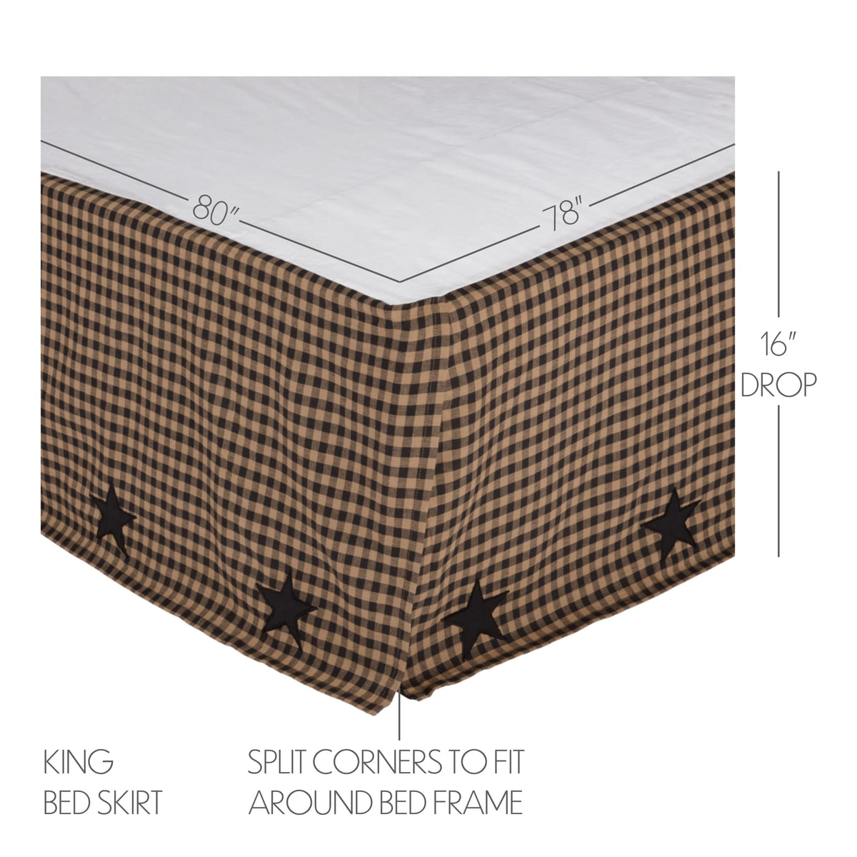 Black Check Star 4 Piece Luxury Quilt Set (1 Quilt, 2 Shams, 1 Bed Skirt)