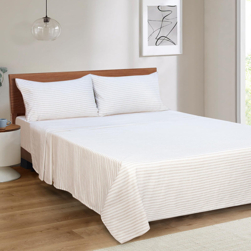 Striped Sheet Set - Hotel Luxury 1800 Bedding Sheets & Pillowcases - Deep Pocket Fitted Sheet, Soft