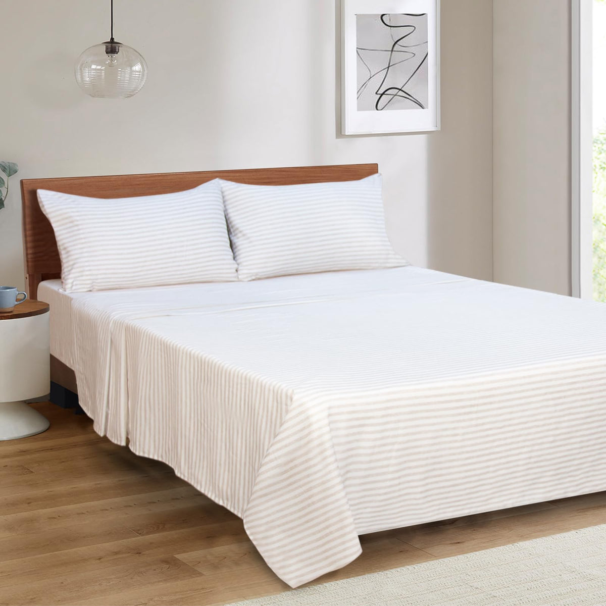 Striped Sheet Set - Hotel Luxury 1800 Bedding Sheets & Pillowcases - Deep Pocket Fitted Sheet, Soft