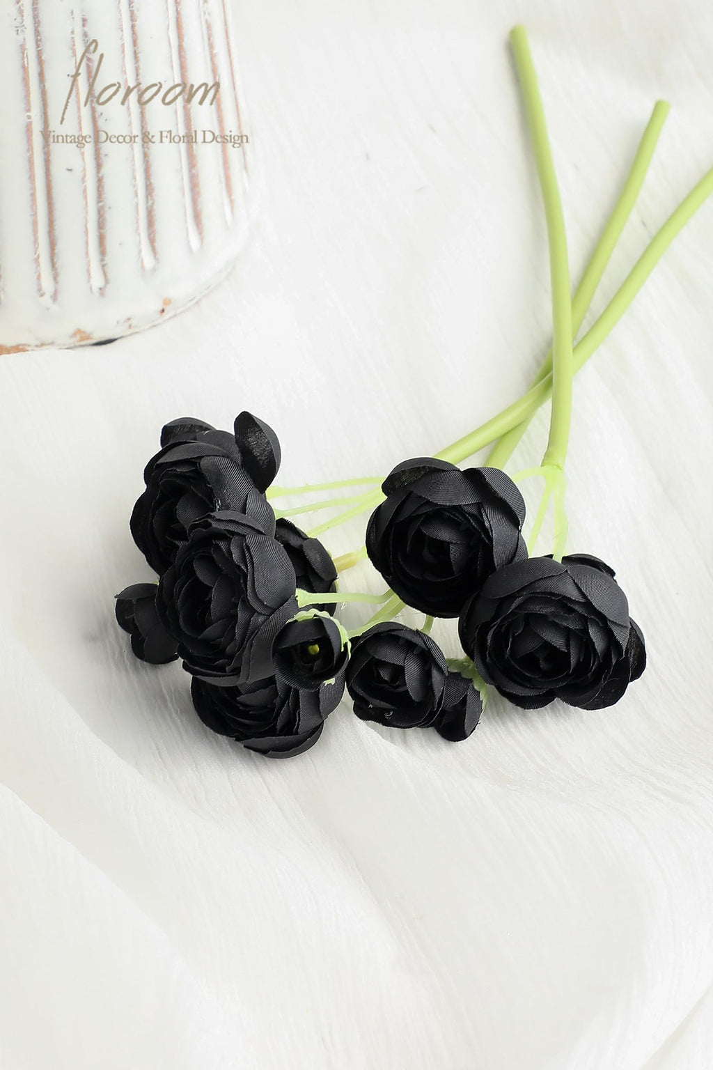 Ranunculus Artificial Flowers 18 Pcs Black Faux Silk Mini Ranunculus Bulk Fake Wedding Filler Flowers for DIY