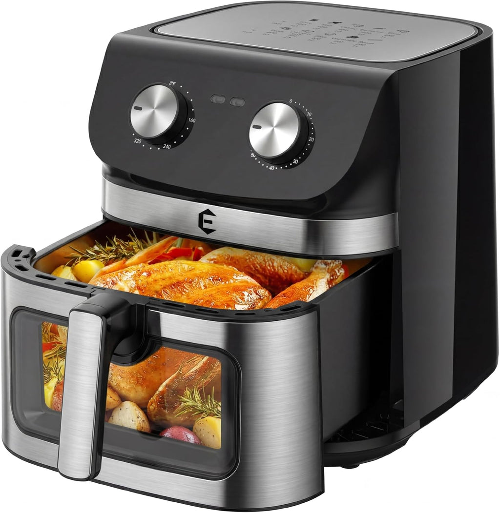 9.5Qt Large Air Fryer Oven, 12 Printed Presets Airfryer Toaster Oven Combo, Non Toxic Stainless Steel Air Fryer with