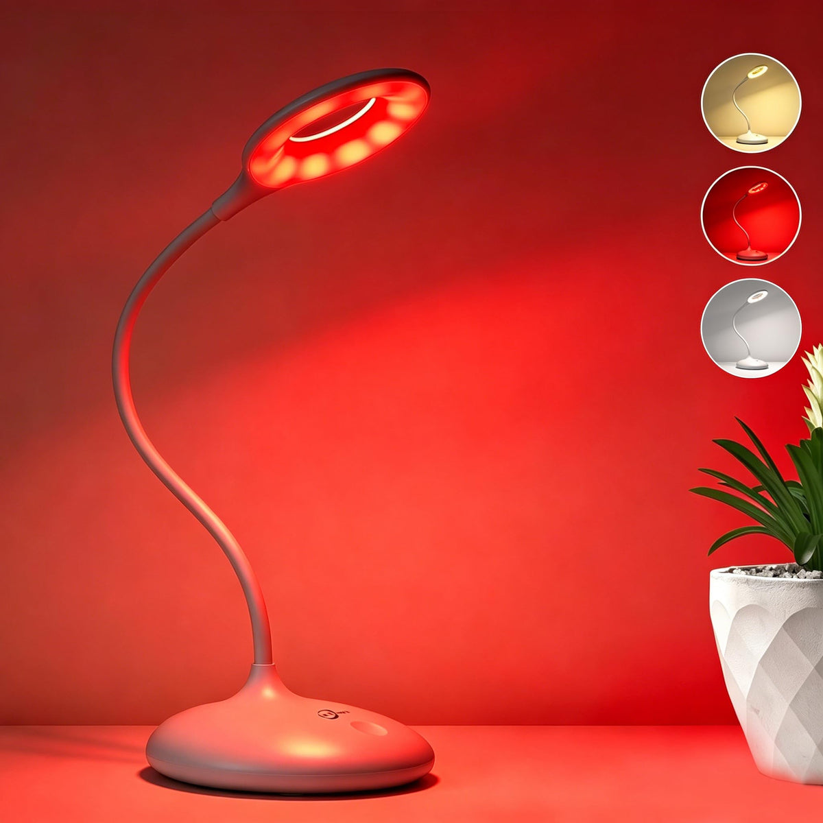 Desk Lamp with 670nm Red Light Therapy for Reading Sleep Bedroom