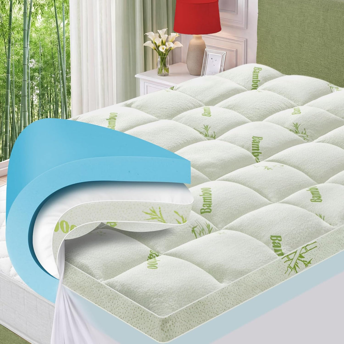 Queen Memory Foam Mattress Topper, 4 Inch Dual Layer Gel Foam Mattress Pad with Soft Pillow Top Cover, Viscose Made