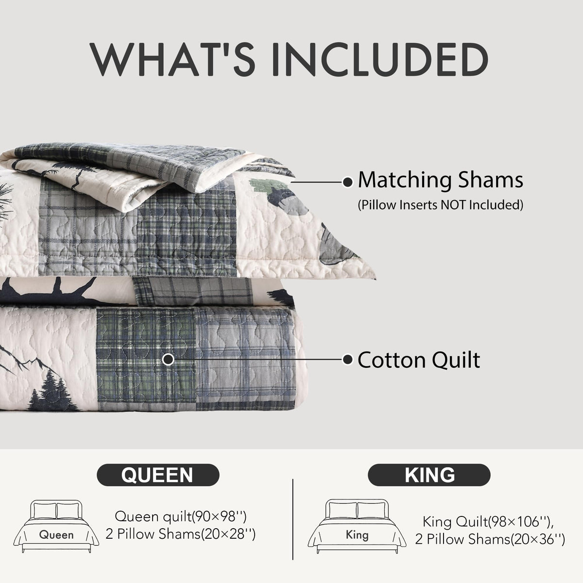 Cabin Quilt Set - 3-Piece Rustic Bedding Set - Lodge Deer Bedspread