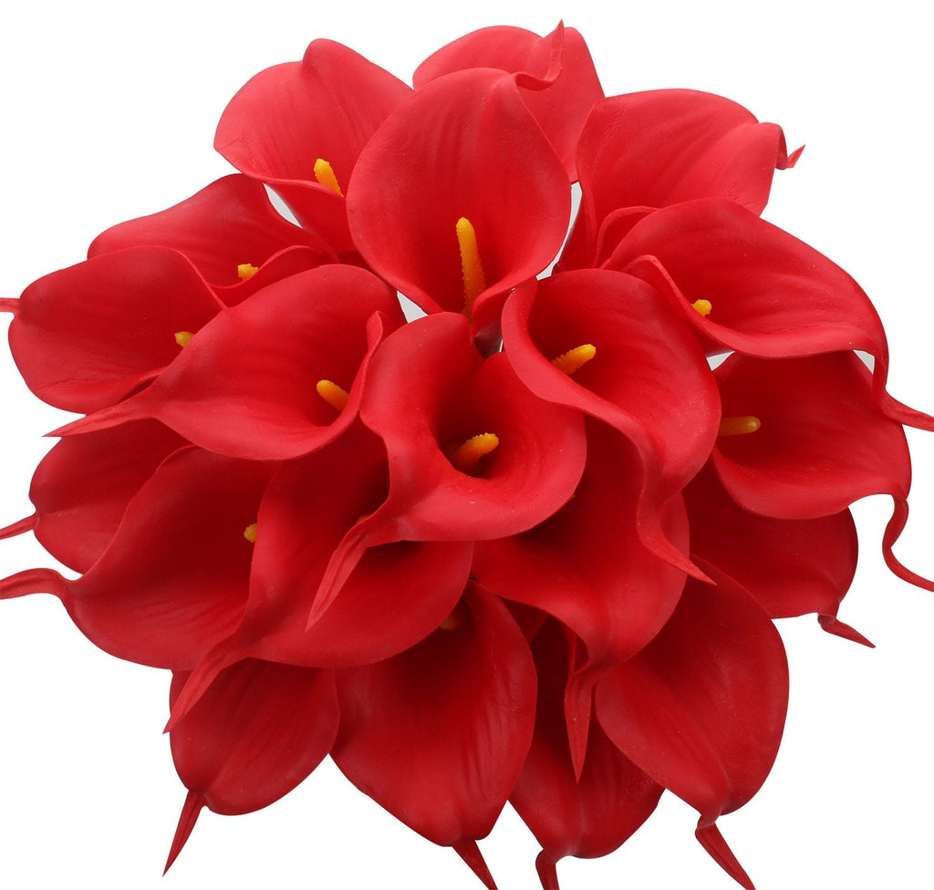20pcs Calla Lily Bridal Wedding Bouquet Lataex Real Touch Artificial Flower Home Party Decor (Red)
