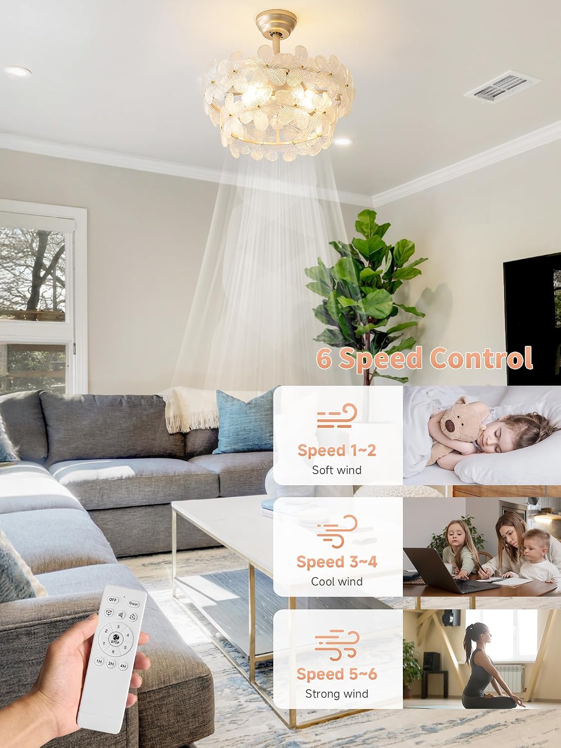 20" Gold Crystal Ceiling Fan with Light & Remote
