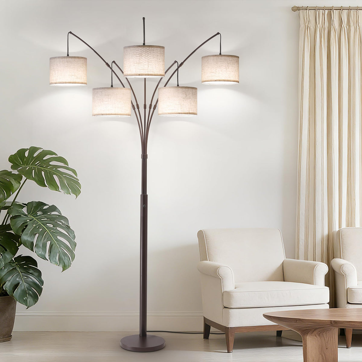 Dimmable Floor Lamp - Arc Floor Lamps, 4000LM Super Bright Modern Tall Standing Lamp with Black Shades & Heavy Base