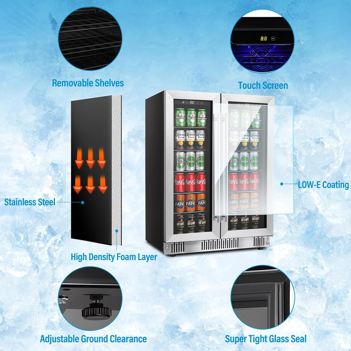 24 Inch Wine and Beverage Refrigerator, Dual Zone Wine Cooler with Advanced Cooling, 176 Cans and 42 Bottles Capacity