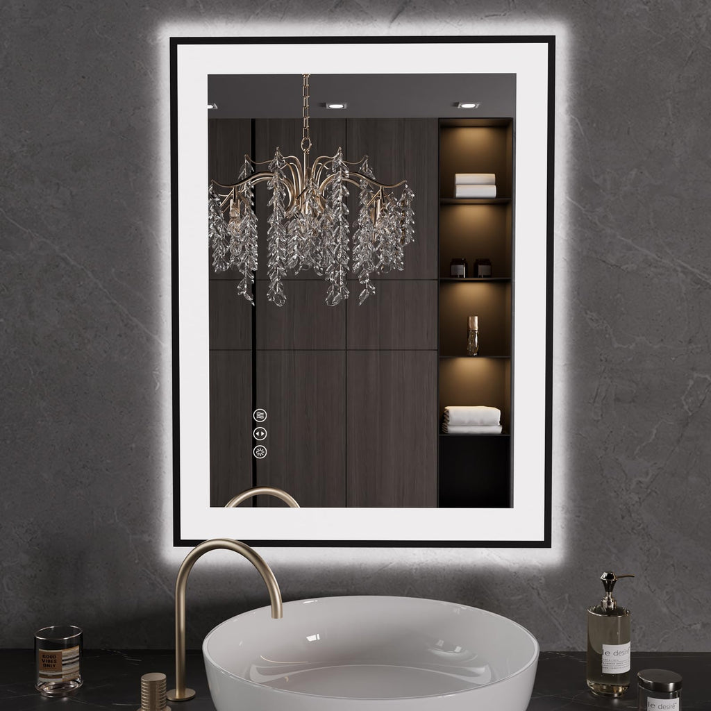 24"X32" LED Bathroom Mirror Black Framed