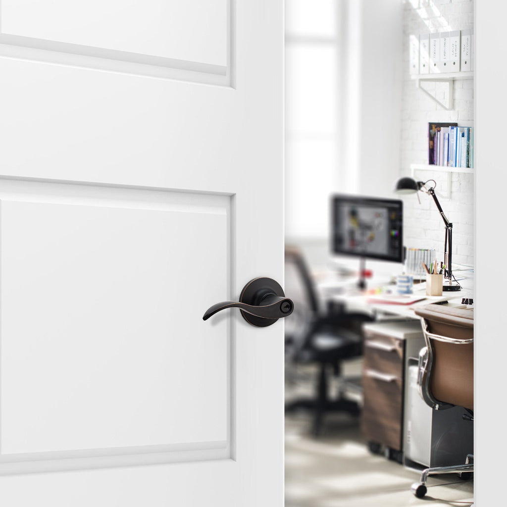 Entrance Lever Door Handle [Lock with Two Keys] or Front Door with a Iron Black Finish, Reversible for Right & Left