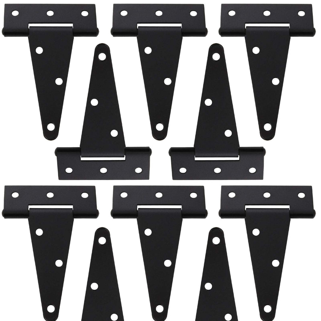 10 Pack T-Strap 4 Inch Heavy Duty Tee Hinge Black Barn Door Gate Hinges for Wooden Fences Strap Garden Door Wrought