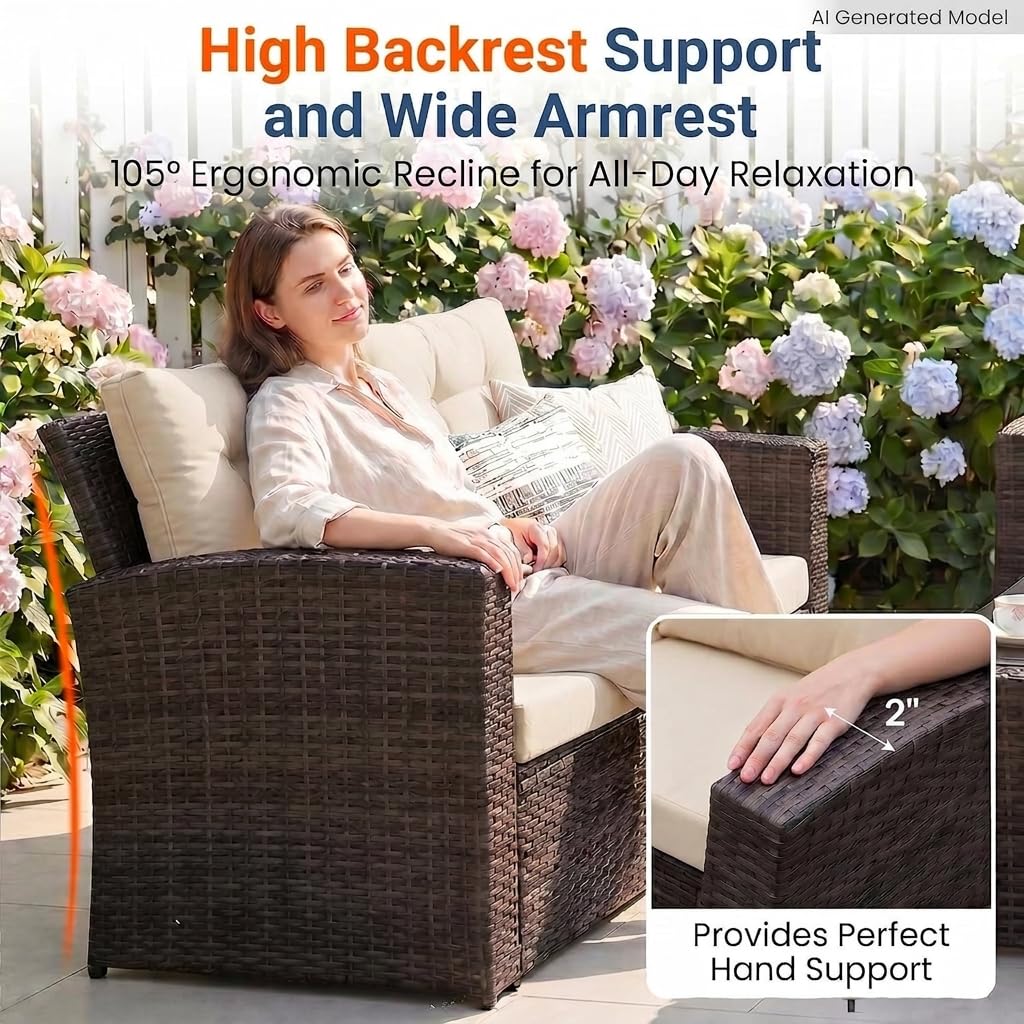 4 Piece Wicker Patio Furniture Set - Sturdy, Easy Assembly, Modern Design