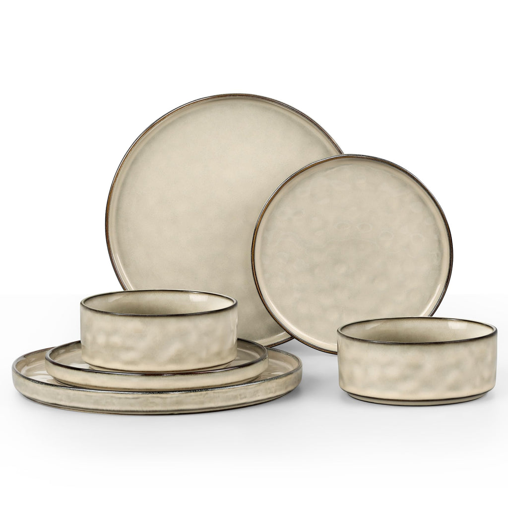 6 Pieces Stoneware Dinnerware Set, Dishes Set for 2, Sandy Beige