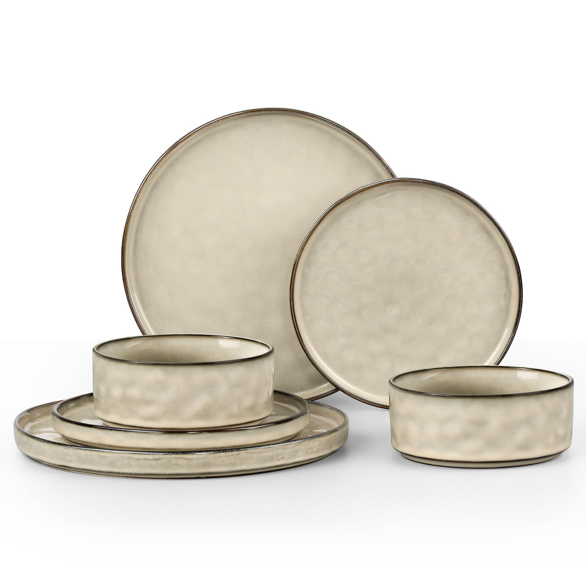 6 Pieces Stoneware Dinnerware Set, Dishes Set for 2, Sandy Beige