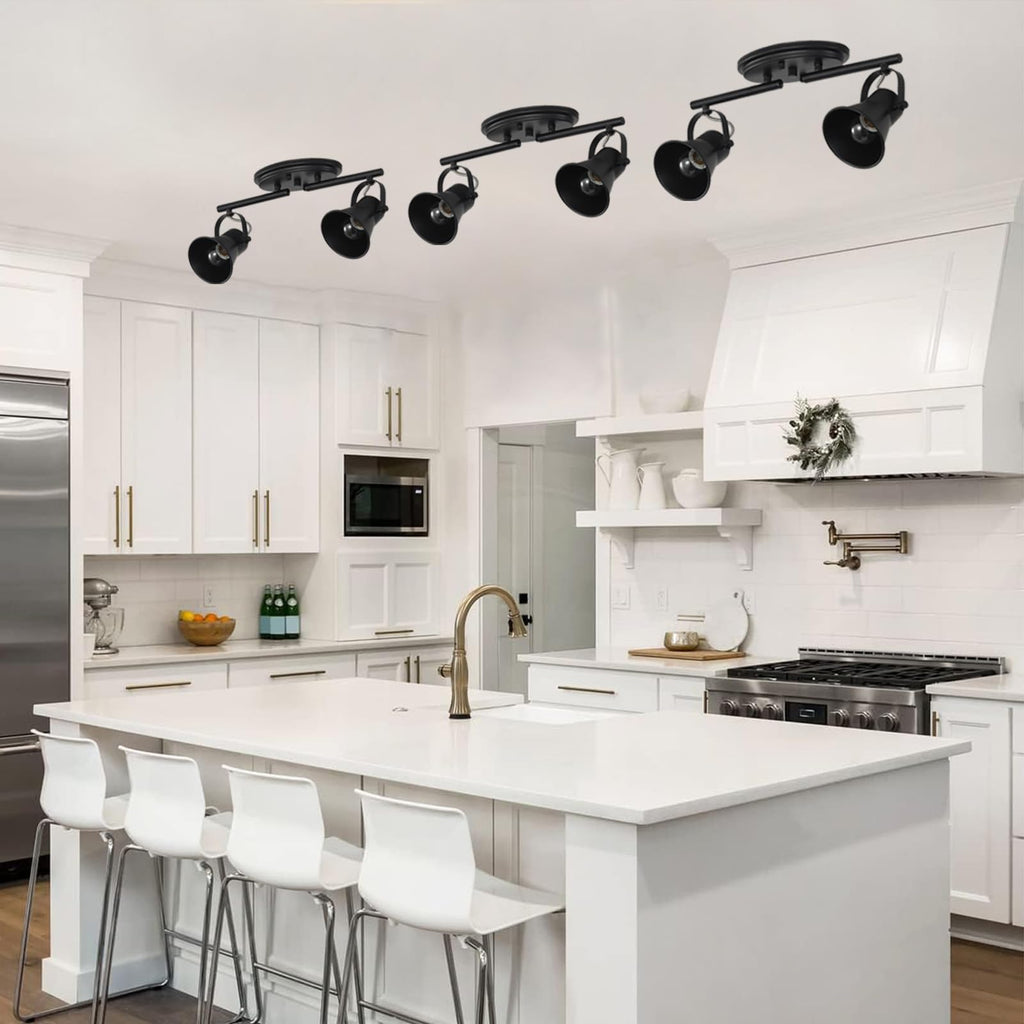 Track Lighting Kit,Black Semi Flush Mount Ceiling Light with 2 Rotatable Light Heads,Industrial Accent,Art