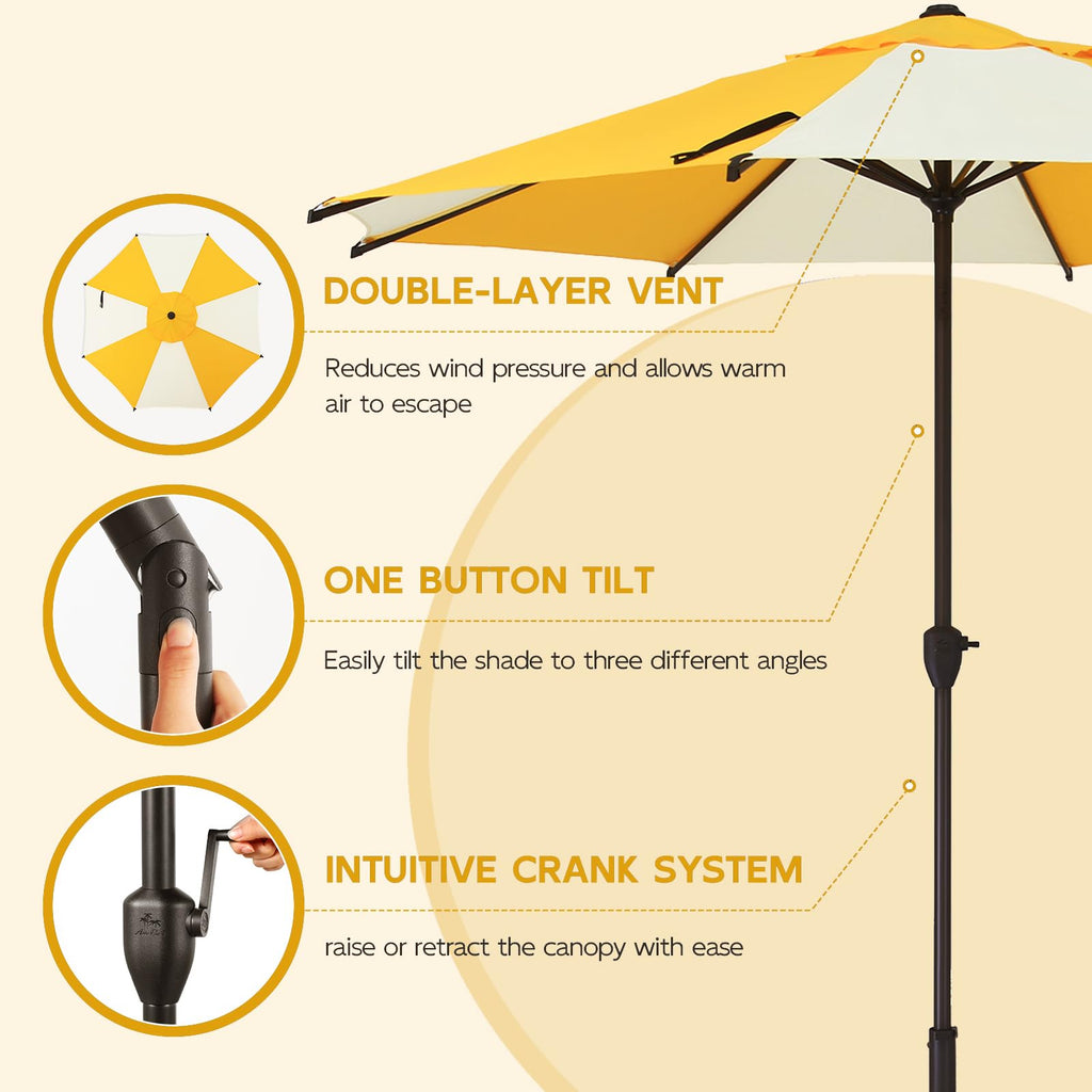 9FT Lyon Outdoor Patio Umbrella Outdoor Table Umbrella with Crank Market Umbrella 8 Sturdy Ribs UV Protection