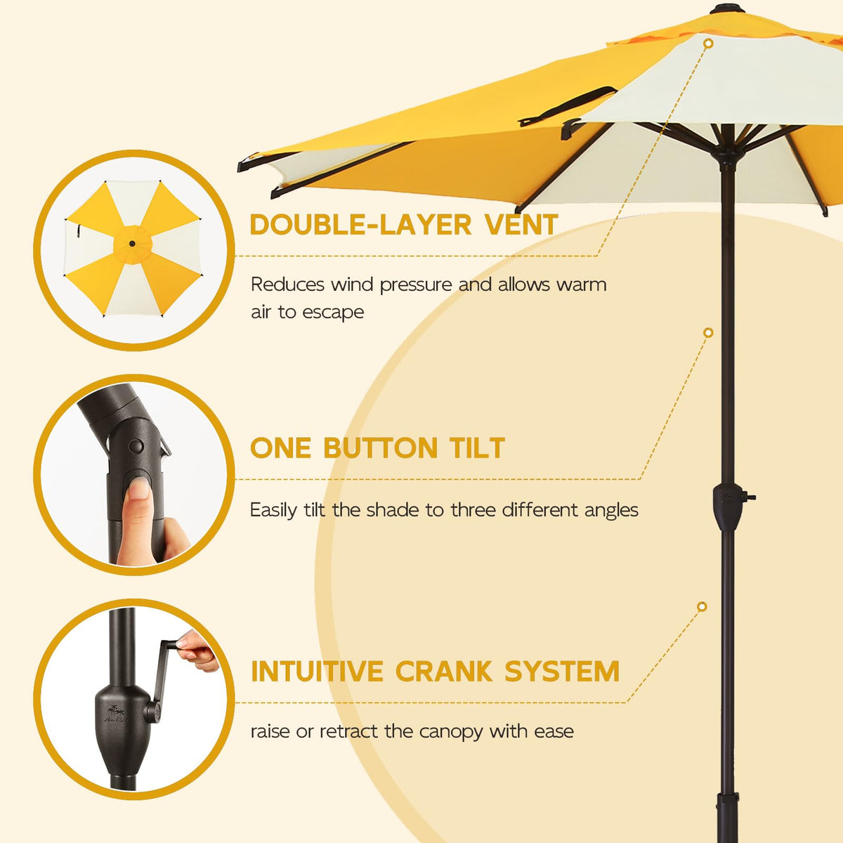 9FT Lyon Outdoor Patio Umbrella Outdoor Table Umbrella with Crank Market Umbrella 8 Sturdy Ribs UV Protection