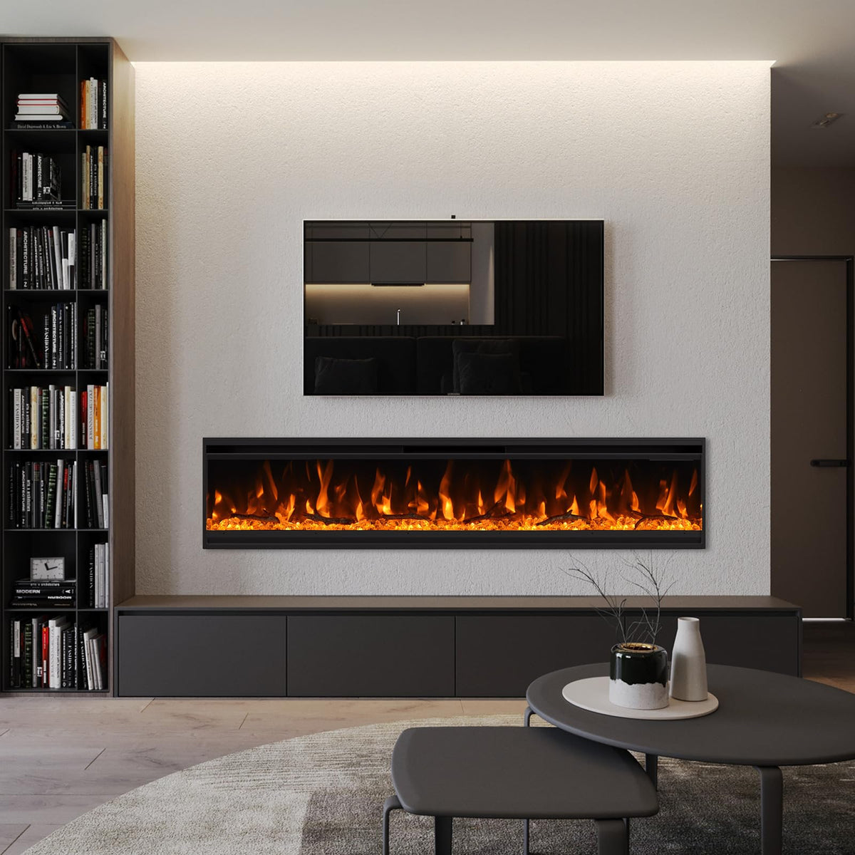 50 inch Electric Fireplace, 4.3" Ultra-Thin Electric Fireplace Inserts, Ultra-Narrow Frame, Wall Mounted and Recessed