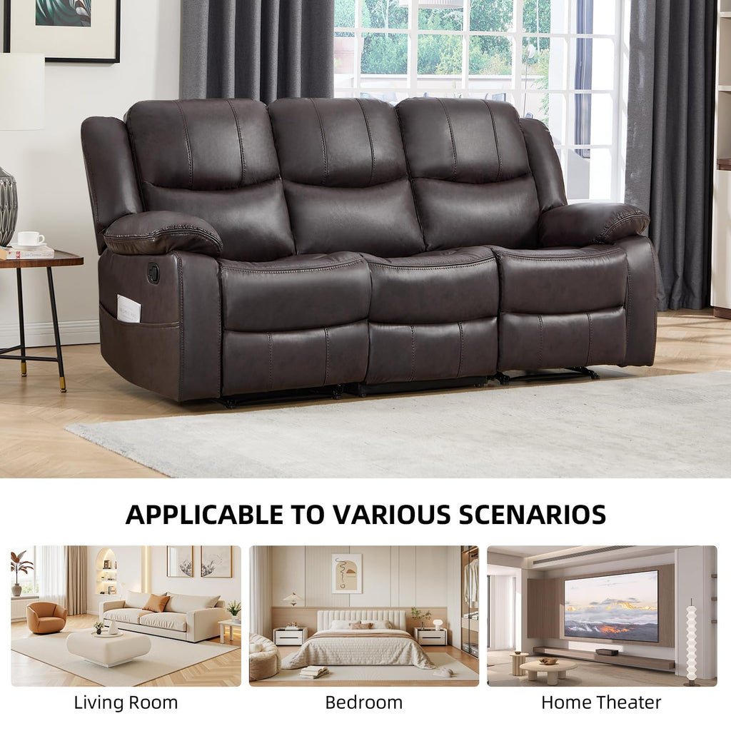 2 Pieces Manual Recliner Sofa Set, Faux Leather Reclining Couch Set, Included Loveseat Recliner Couch and 3 Seat