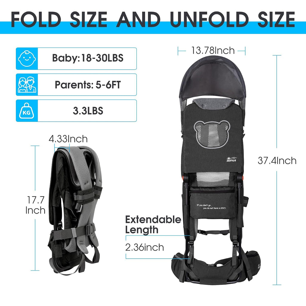 Toddler Hiking Backpack Carrier, Lightweight Child Carrier Sunshade