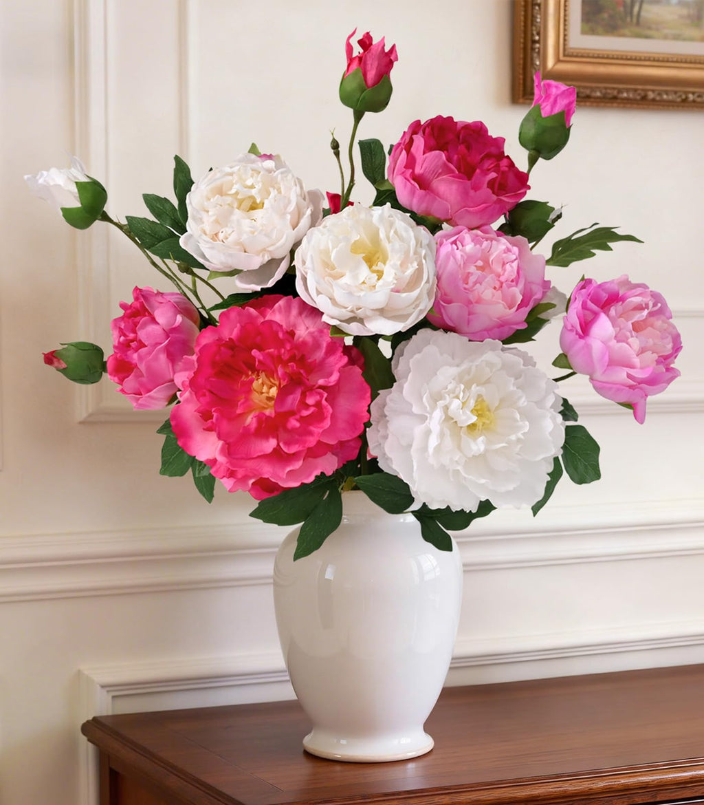 3 Bouquets Peonies Artificial with 22'' Long Stems, Latex Real Touch Faux Peony, Fake Peonies Bouquet for Table