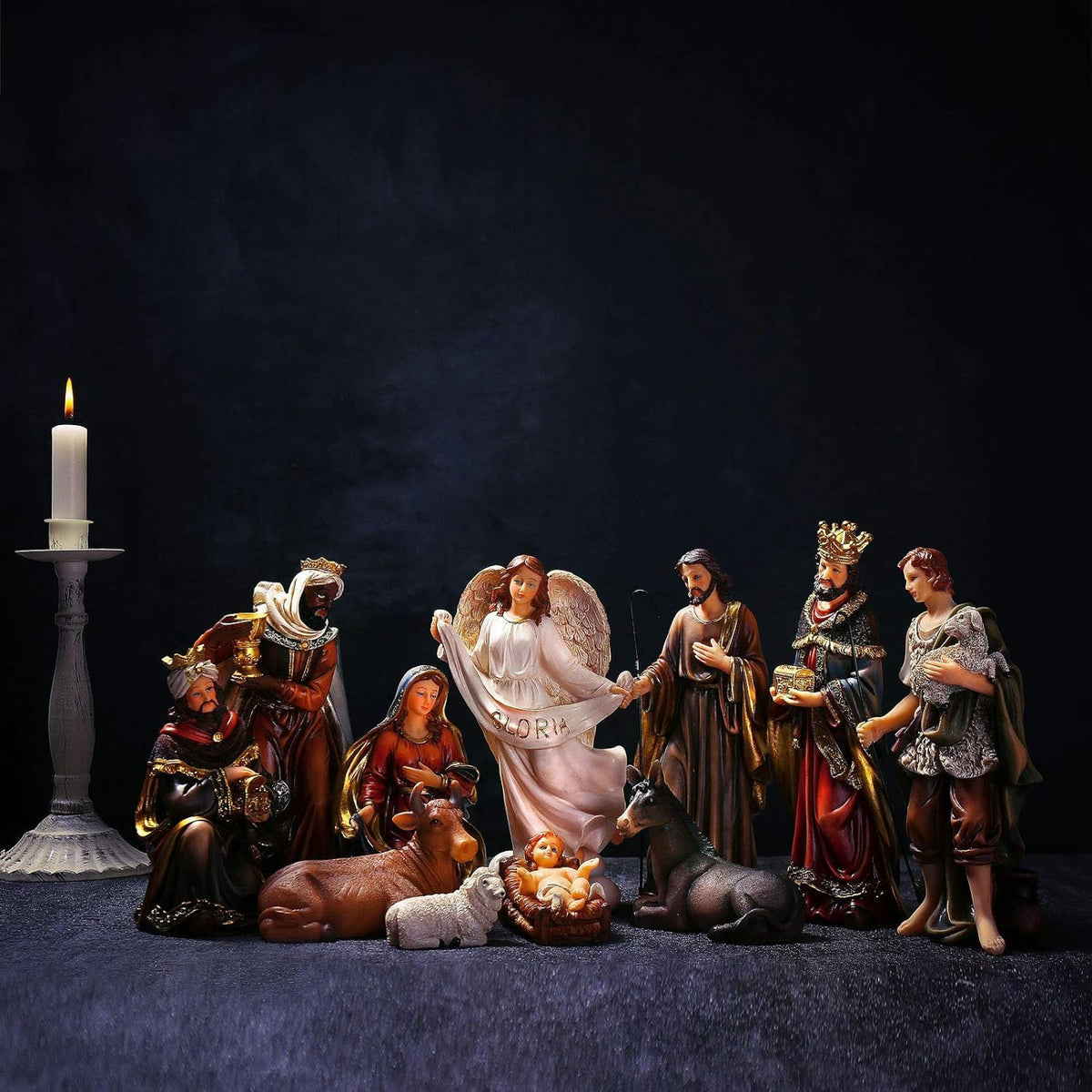 Nativity Set 8.5 inch Resin Stone 11 Figurines, Catholic Gift Holy Family Christmas Decoration Nativity Scene
