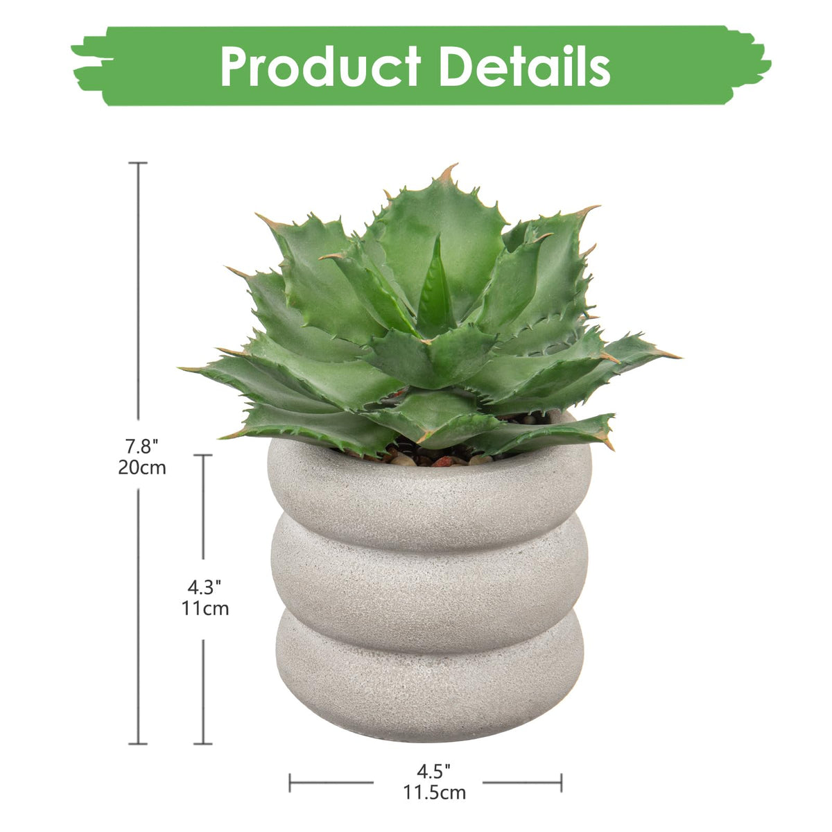 Fake Plants Succulents Artificial Agave Succulent Plants Faux Aloe Potted Plant in White Glaze Ceramic Pot for Desk