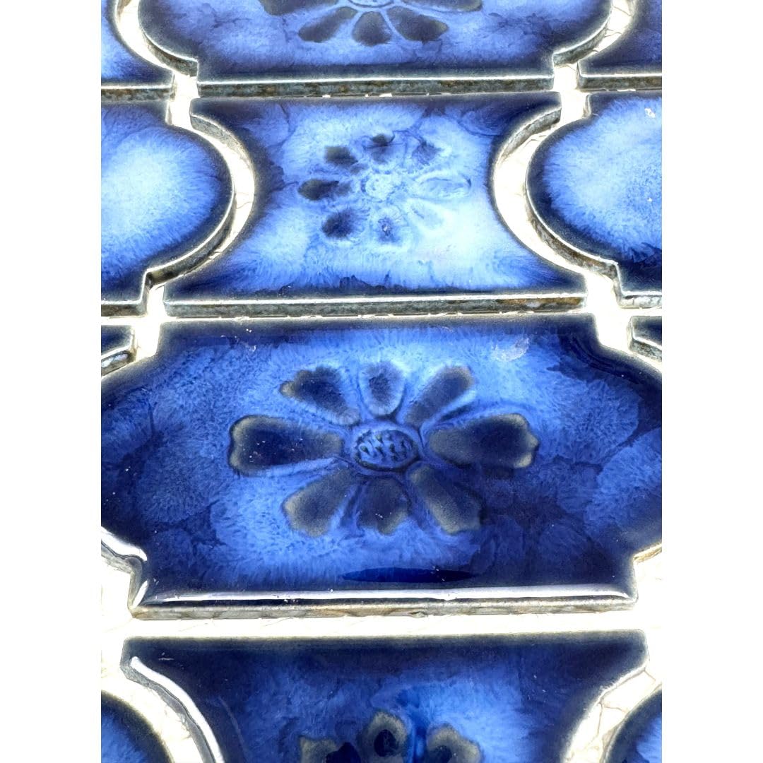 Marble Royal Blue Glossy Porcelain Mosaic Tile on 6x12 Mesh for Pool, Bathroom, Shower, Kitchen Backsplash, Accent
