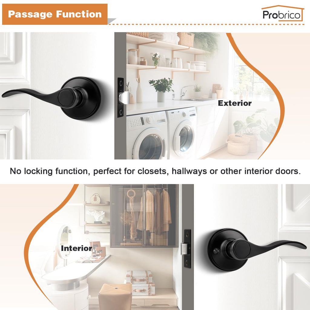 2 Pack Passage Levers Matte Black, Keyless Interior Door Hardware Cloud Shape Contemporary Style Lockset Lever Handle