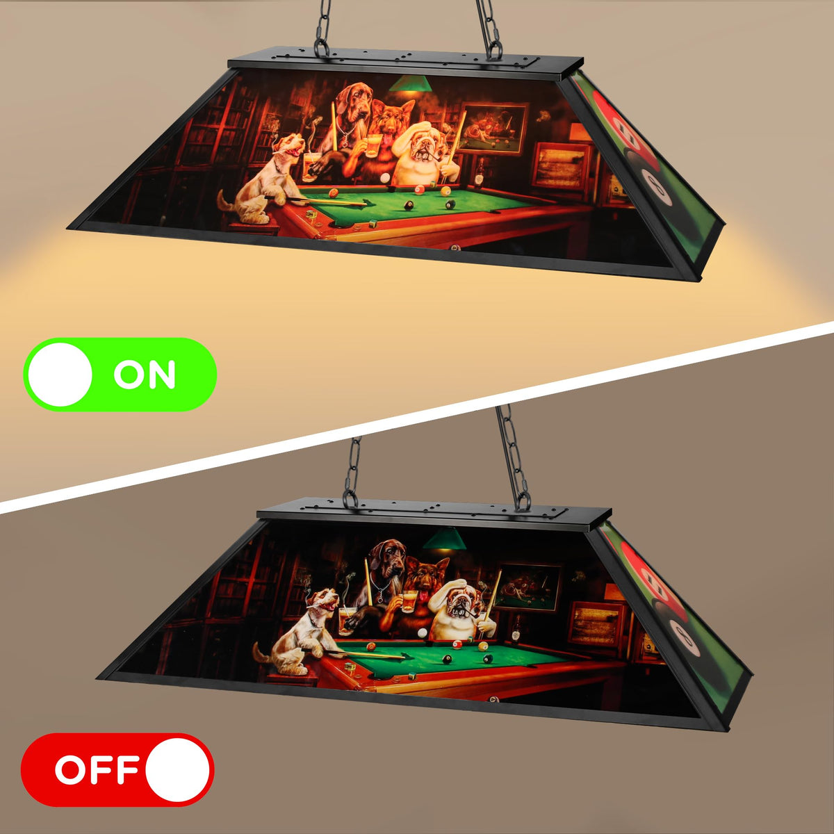 Tiffany Pool Table Lights Hanging Over Pool Table