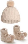 Baby Hats and Booties Set Knit Pompom Beanie Caps Shoes Winter