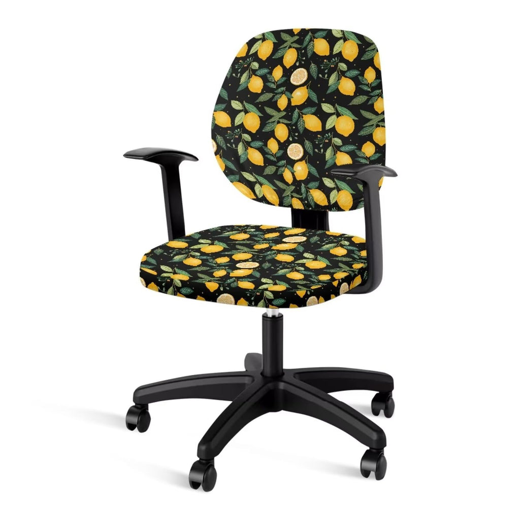 Lemon Leaf Print Office Computer Chair Covers, Split Stretchable Seat Cover Removable & Washable Rotating Chair