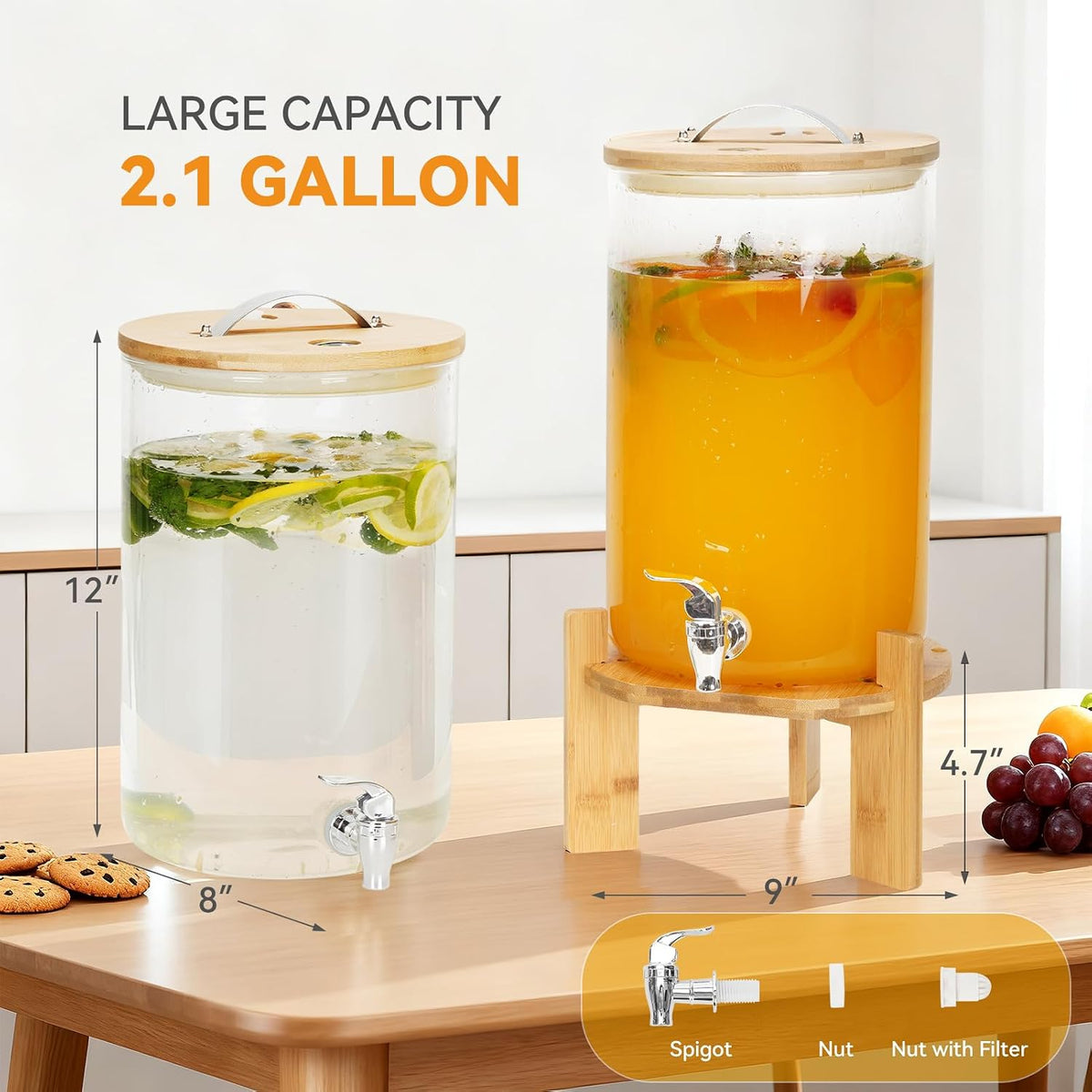 Double 2.1 Gallon Drink Dispensers for Parties with Stand - Set of 2