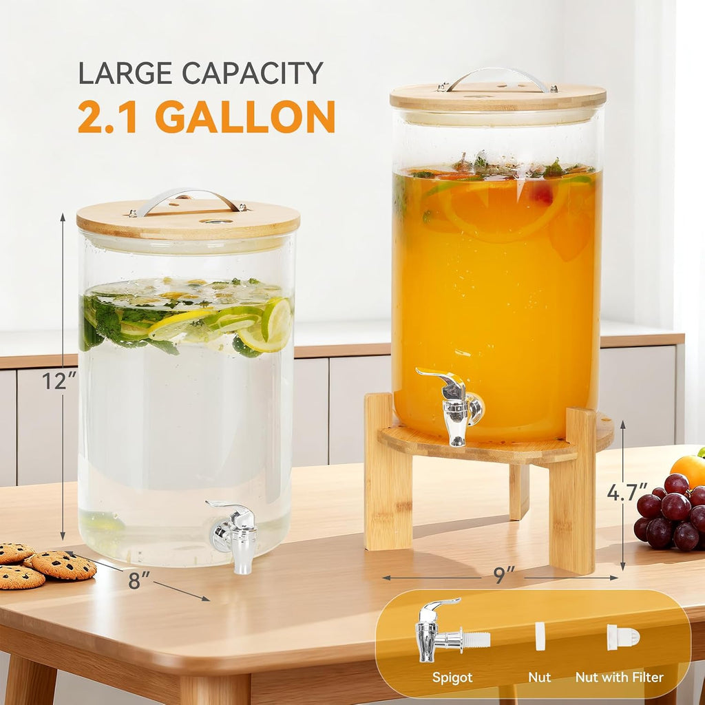 2.1 Gallon drink dispensers for parties, glass drink dispenser