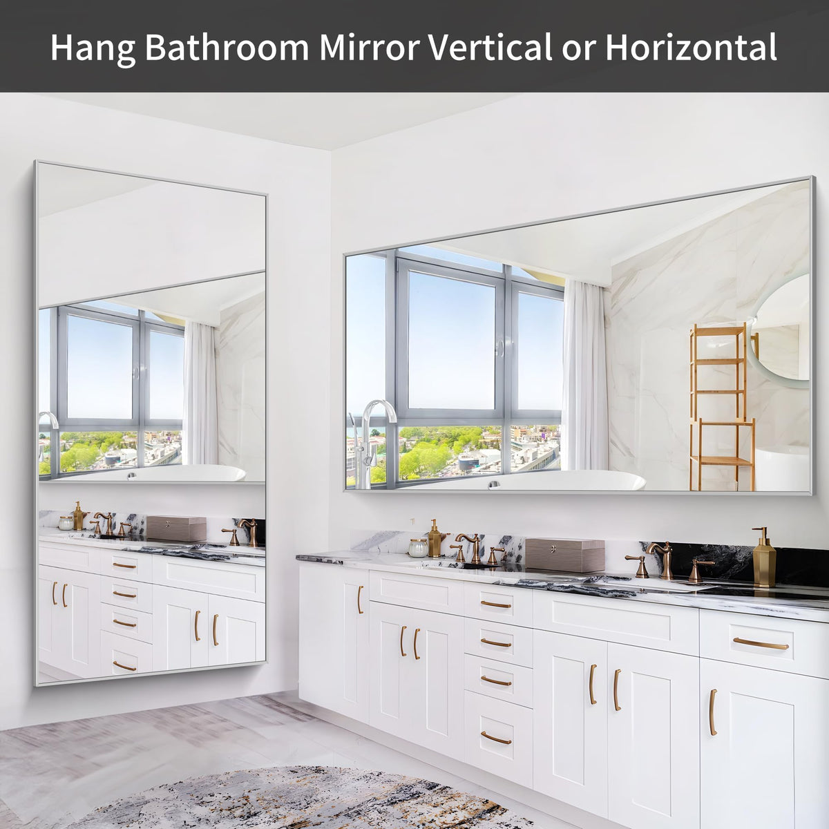 36x72inch Bathroom Mirror, Silver Rectangle Mirror with Thin Metal Frame, Large Rectangular Wall Mirrors m, Hair