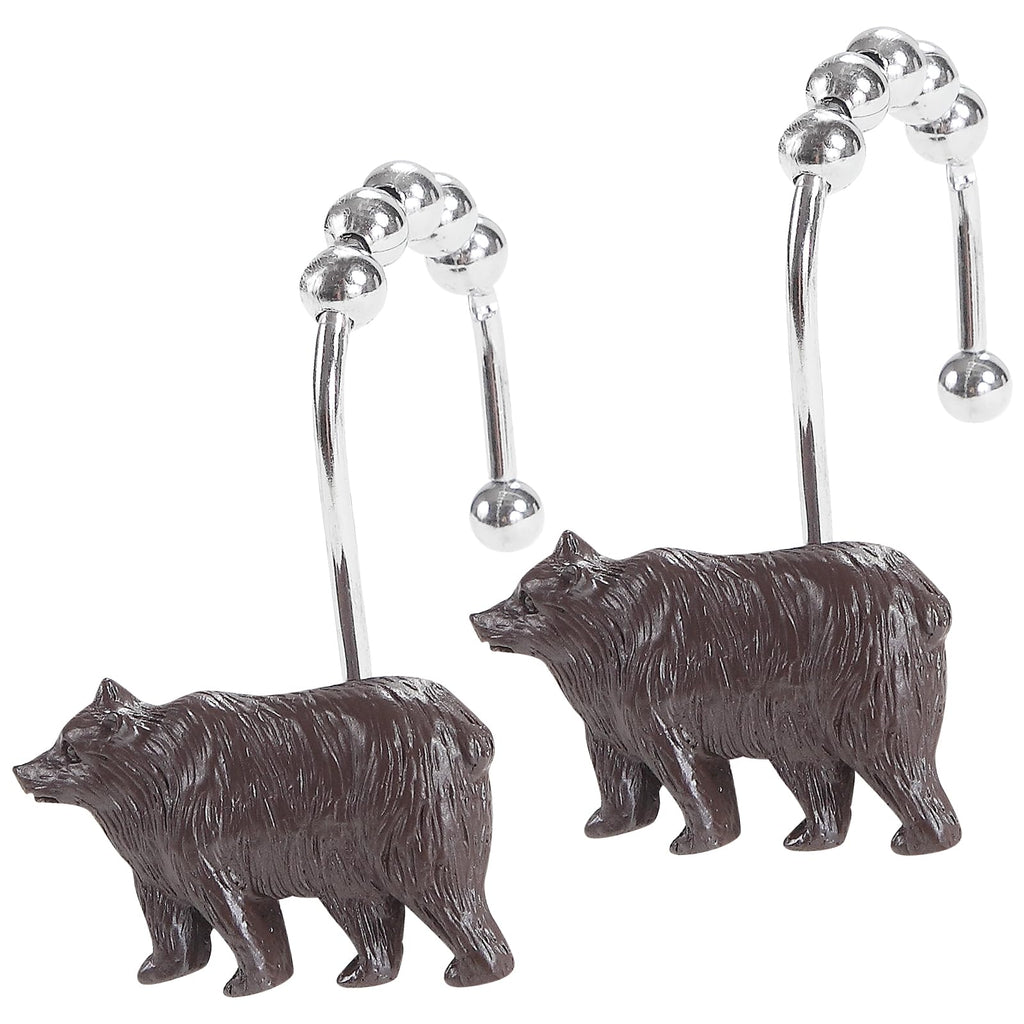 Rustic Cabin Farmhouse Brown Bear Shower Curtain Hooks Rustproof, Set of 12